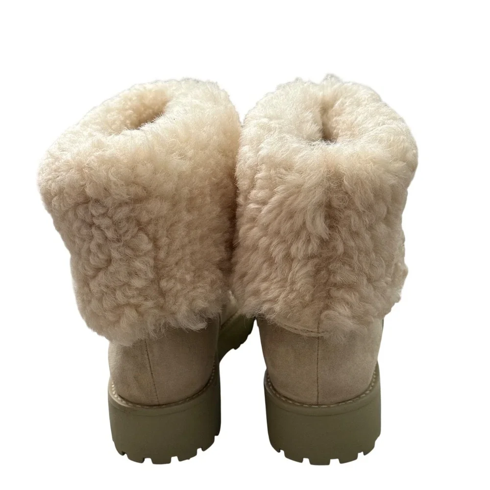 Cult‎ Gaia Avena Shearling Ankle Boots 38.5/US 8.5 Beige Suede Winter Cozy Fur